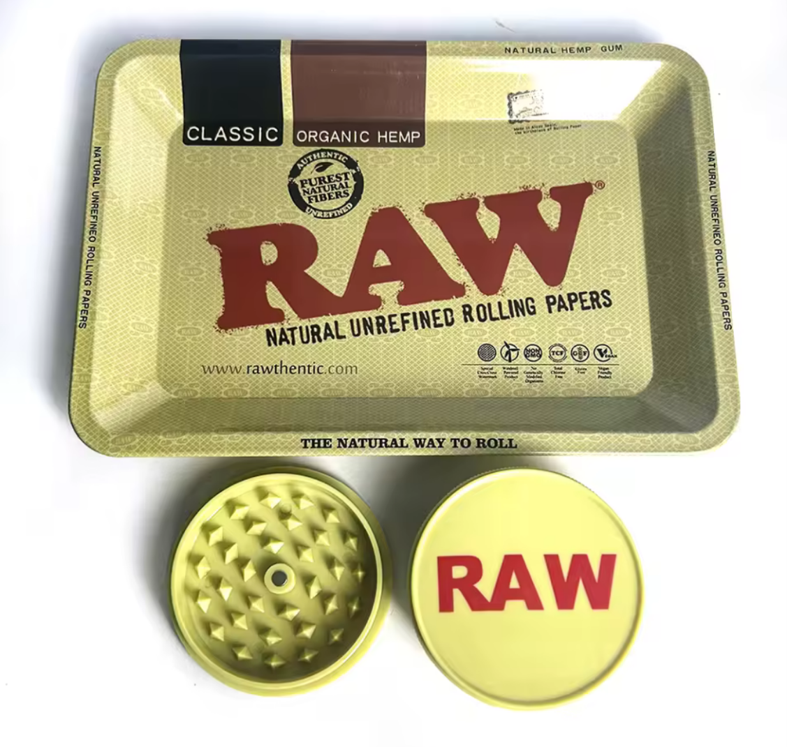 Genuine Raw rolling tray with herb grinder