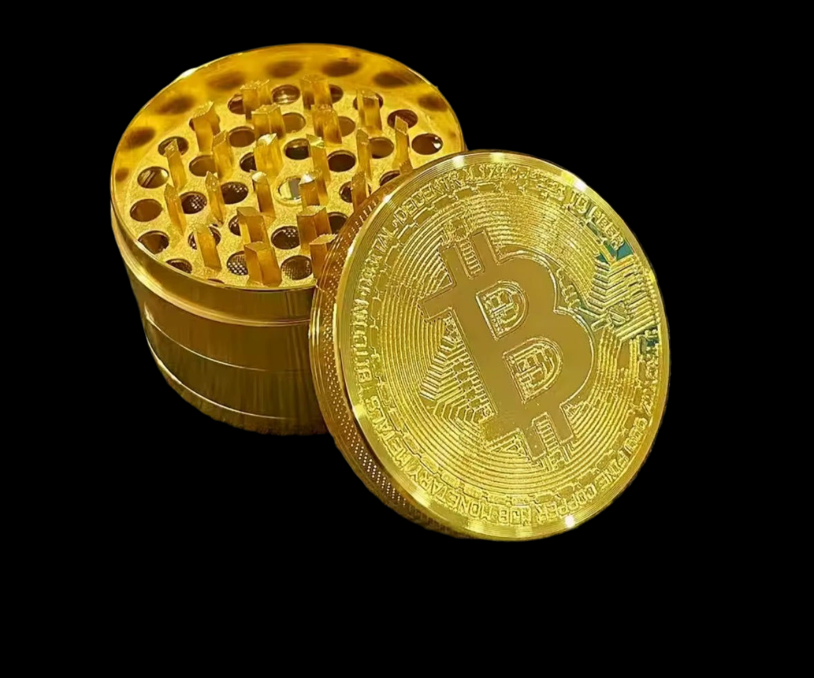 Bitcoin gold coloured 4pc metal grinder