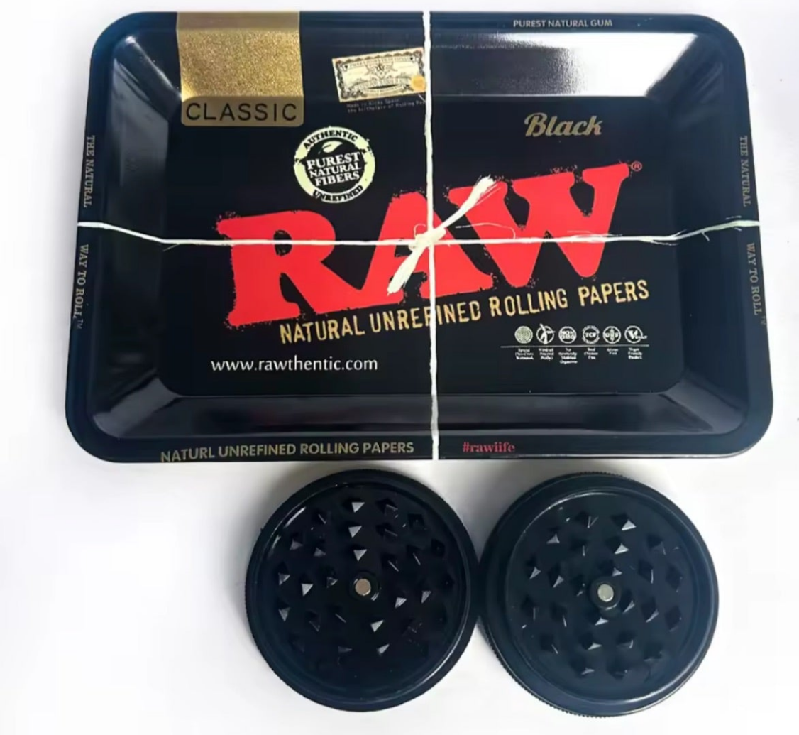 Genuine Raw rolling tray with herb grinder